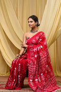 Women's Red Floral Motif Pure Cotton Mulmul Saree