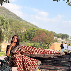 Cotton MulMul Maroon Owl Print Saree with Zari Border