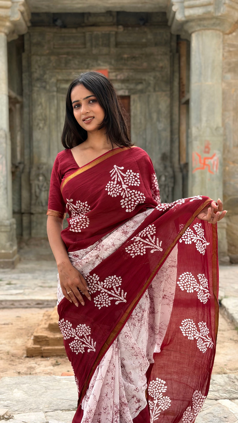 Cotton MulMul Saree with Zari Border
