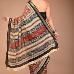 Maroon Cotton MulMul Maheshwari Border Saree