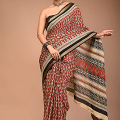 Maroon Cotton MulMul Maheshwari Border Saree