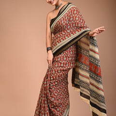 Maroon Cotton MulMul Maheshwari Border Saree