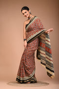 Maroon Cotton MulMul Maheshwari Border Saree