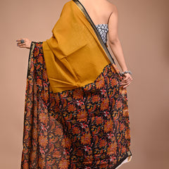 Mustard Pure Cotton Maheswari Border Printed Saree