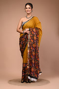 Mustard Pure Cotton Maheswari Border Printed Saree