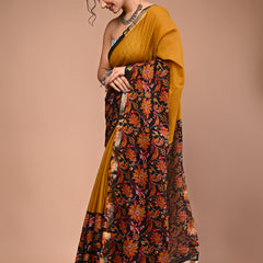 Mustard Pure Cotton Maheswari Border Printed Saree