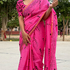 Olive Green Cotton MulMul Saree with Zari Border