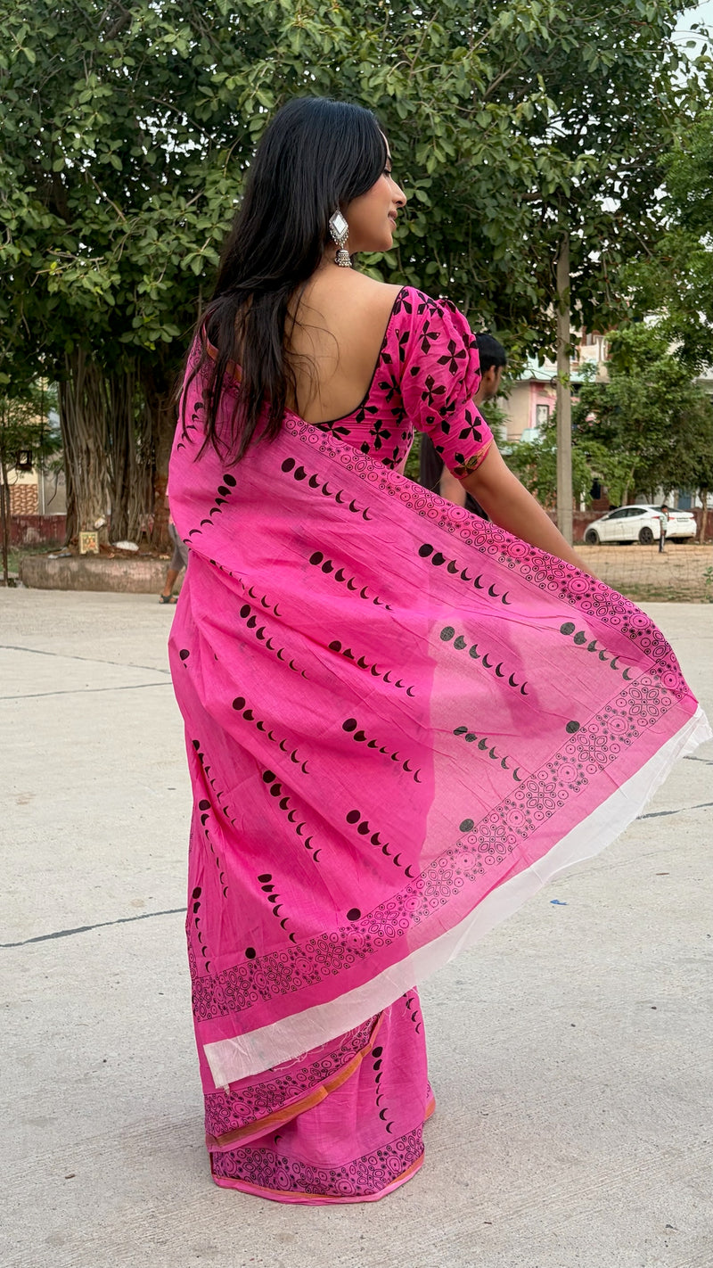 Olive Green Cotton MulMul Saree with Zari Border