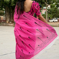 Olive Green Cotton MulMul Saree with Zari Border