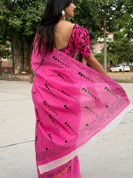 Olive Green Cotton MulMul Saree with Zari Border