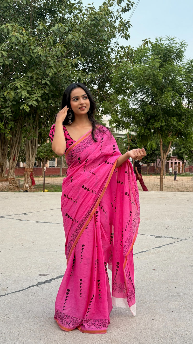 Olive Green Cotton MulMul Saree with Zari Border