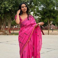 Olive Green Cotton MulMul Saree with Zari Border