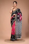 Pink Black Pure Cotton Maheswari Border Saree