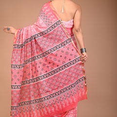 Pink Cotton MulMul Maheshwari Border Saree