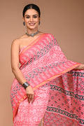 Pink Cotton MulMul Maheshwari Border Saree