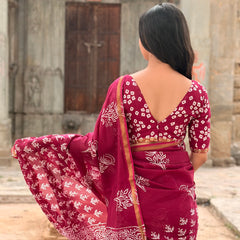 Angur Print Cotton MulMul Saree with Zari Border