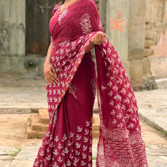 Angur Print Cotton MulMul Saree with Zari Border