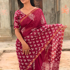 Angur Print Cotton MulMul Saree with Zari Border
