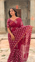 Angur Print Cotton MulMul Saree with Zari Border