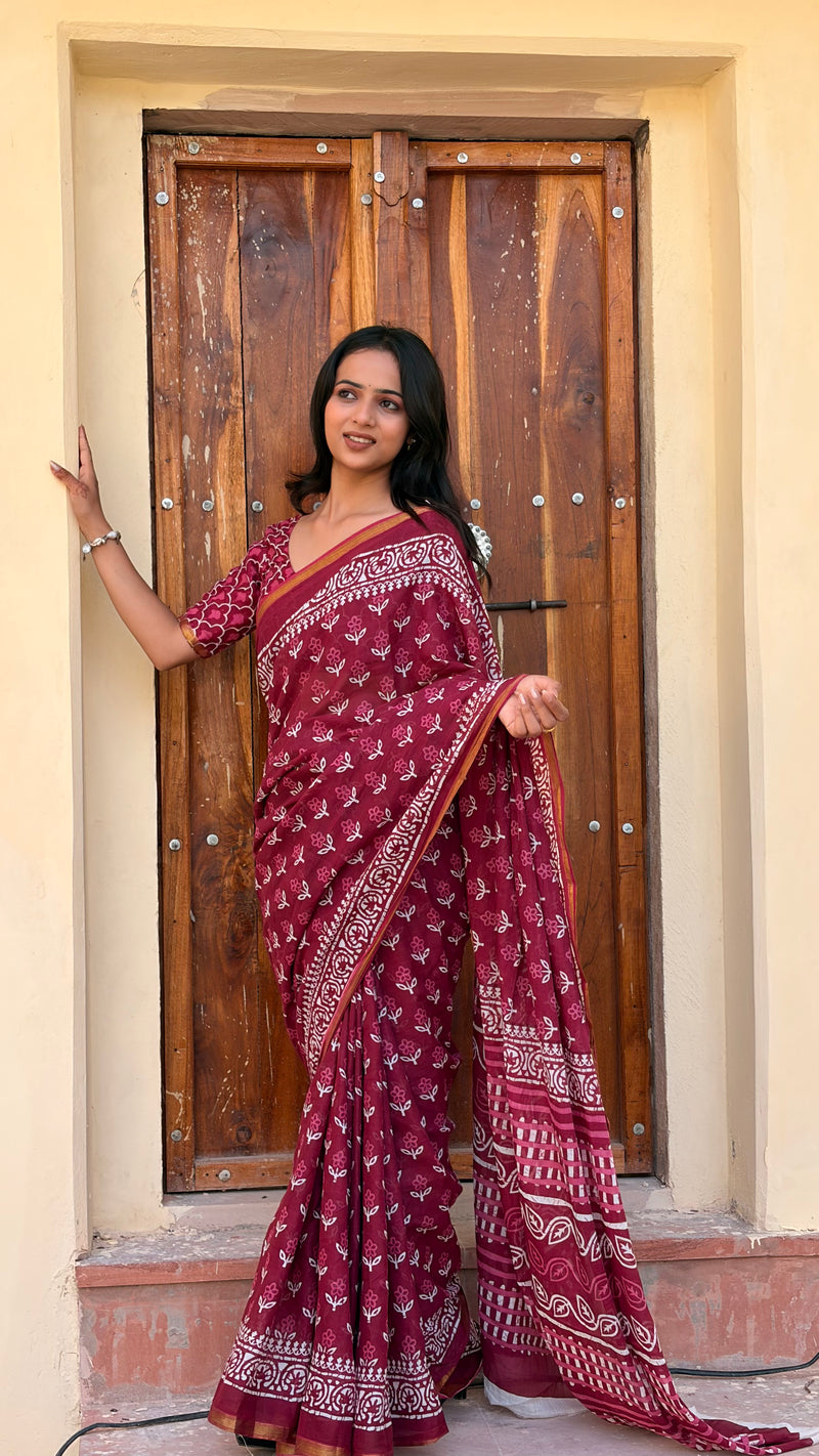 Cotton MulMul Saree with Zari Border