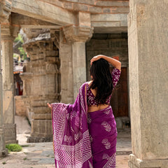Purple Jaal Print Cotton MulMul Saree with Zari Border