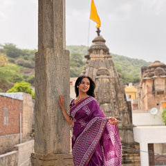 Purple White Patti Cotton MulMul Saree with Zari Border
