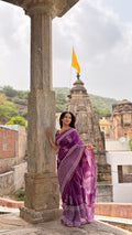 Purple White Patti Cotton MulMul Saree with Zari Border