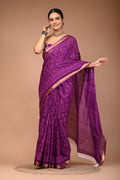 Purple Pure Cotton Maheshwari Border Printed Saree