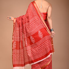 Red Cotton MulMul Maheshwari Border Saree