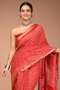 Red Cotton MulMul Maheshwari Border Saree