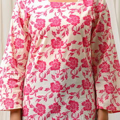 Women Cream Pink Floral Printed Cotton Short Kurti - View 9
