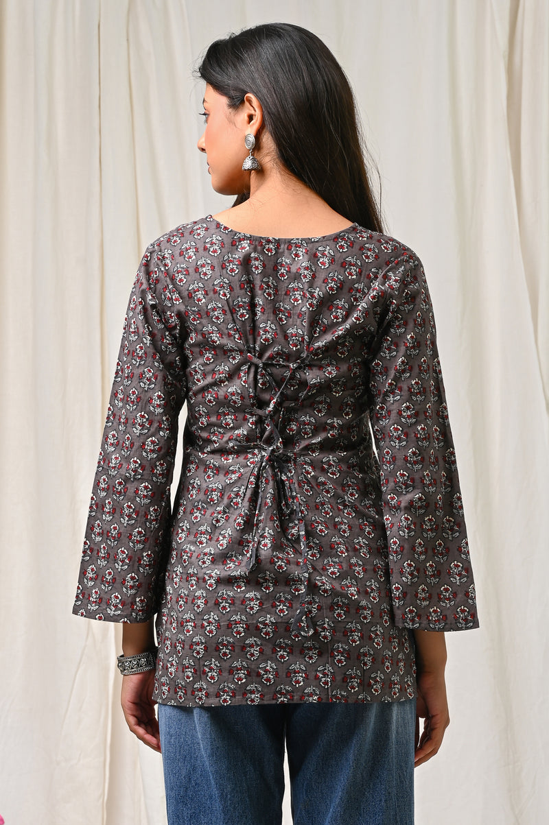 Women Orange Floral Printed Cotton Short Kurti - View 10