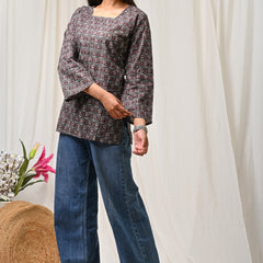 Women Orange Floral Printed Cotton Short Kurti - View 14