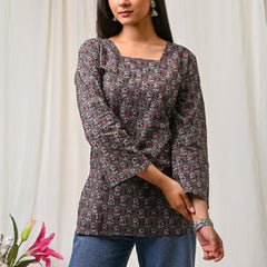 Women Orange Floral Printed Cotton Short Kurti - View 16