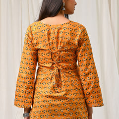 Women Orange Floral Printed Cotton Short Kurti - Side / Back View
