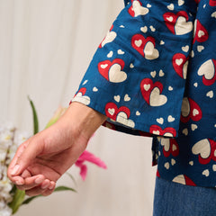 Blue heart printed cotton short kurti for women
