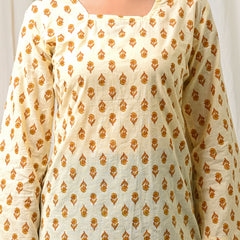 Women Cream Mustard Printed Cotton Short Kurti - View 7