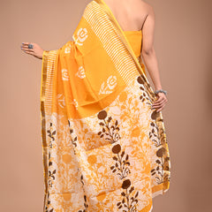 Yellow Pure Cotton Maheswari Border Printed Saree