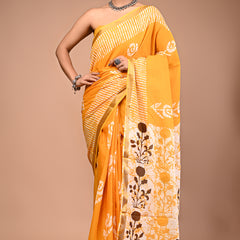 Yellow Pure Cotton Maheswari Border Printed Saree